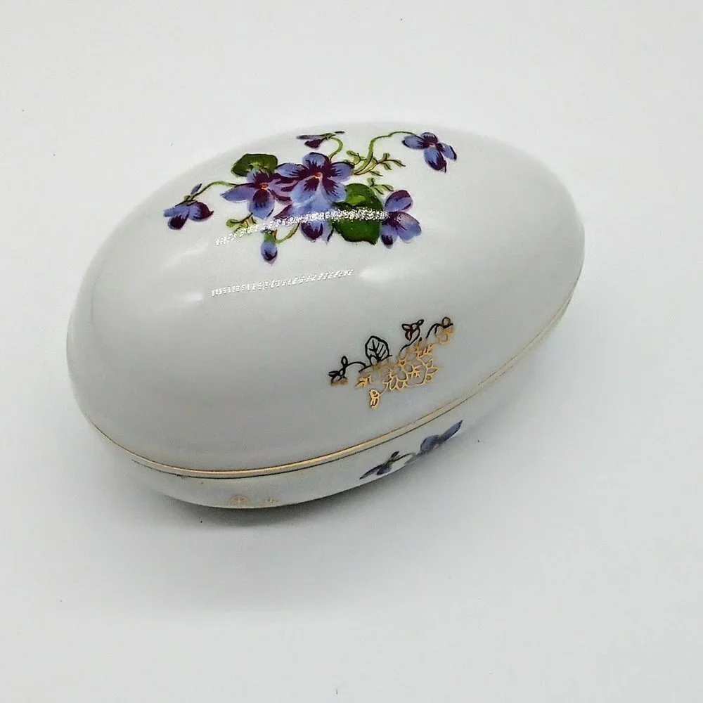 Vintage Lefton China Hand-Painted Porcelain Egg Trinket Box